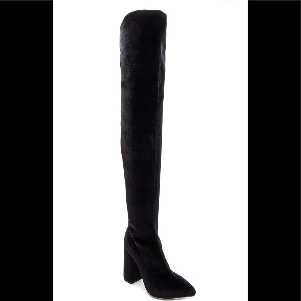 Black velvet over the knee boots